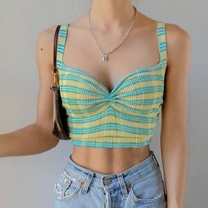 Urban Outfitters size XS Yellow and blue striped knit crop top #stripes